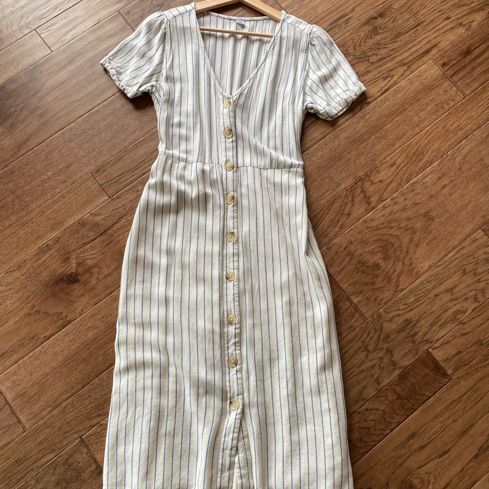Old Navy linen blend button down stripe midi dress